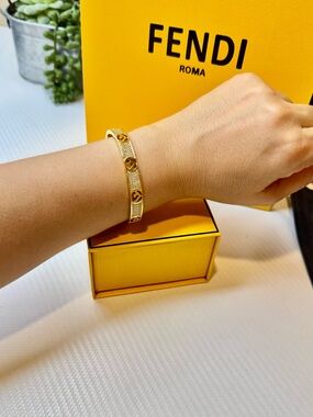 Fendi Gold-Tone Logo Sparkle Bangle Bracelet